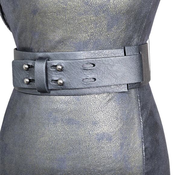 Byron Lars Beauty Mark Black Faux Leather Dress 2 NWT Sculpted Sheath - Picture 3 of 10